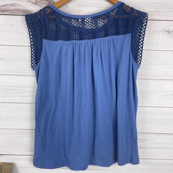Gap Navy Blue Short Sleeve‎ Crochet Detail Blouse Top Women's Size S - Picture 5 of 6